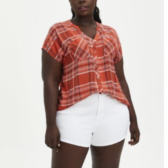 Torrid Women's Challis Button Front Dolman Sleeve Top Pumpkin Size 18-20 - Picture 1 of 8